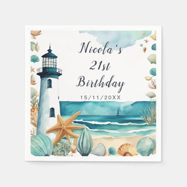 Nautical Lighthouse Birthday Napkins (Front)