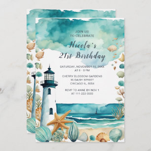 Nautical Lighthouse Birthday Party Invitation