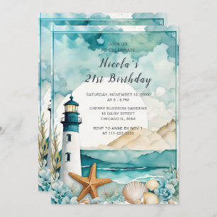 Nautical Lighthouse Birthday Party Invitation