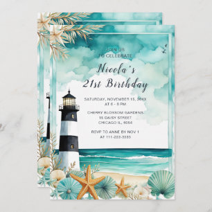 Nautical Lighthouse Birthday Party Invitation