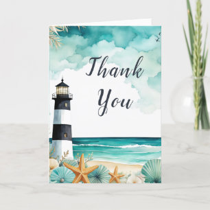 Nautical Lighthouse Birthday Party Letterpress Thank You Card