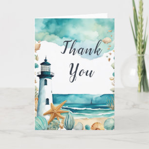 Nautical Lighthouse Birthday Party Letterpress Thank You Card