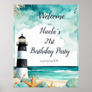 Nautical Lighthouse Birthday Party Poster