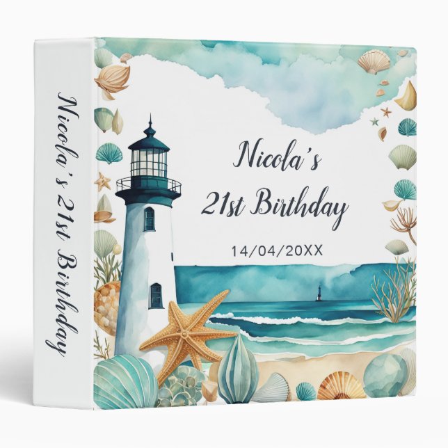 Nautical Lighthouse Birthday Photo Album 3 Ring Binder (Front/Spine)