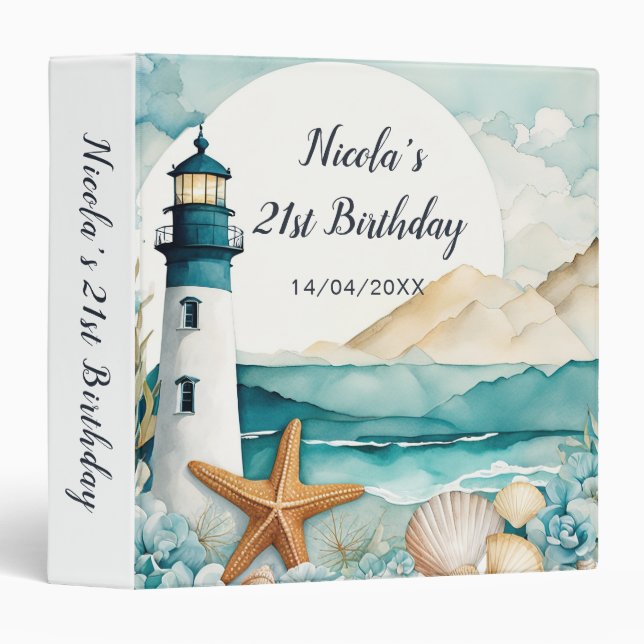 Nautical Lighthouse Birthday Photo Album 3 Ring Binder (Front/Spine)