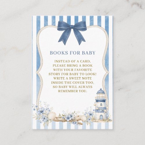 Nautical Lighthouse Blue Books for Baby Shower Enclosure Card