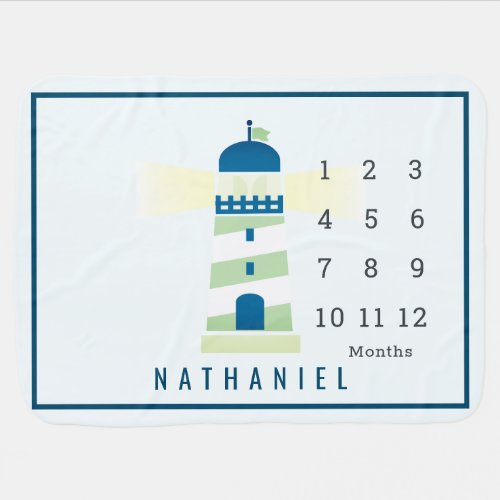 Nautical Lighthouse Blue Boy Monthly Milestone Baby Blanket