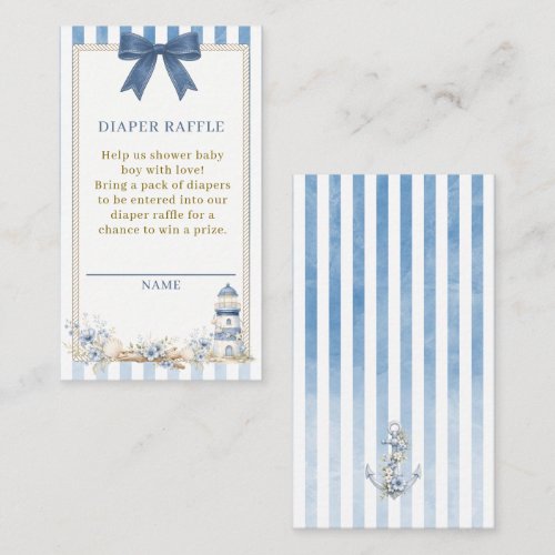 Nautical Lighthouse Blue Diaper Raffle Baby Shower Enclosure Card