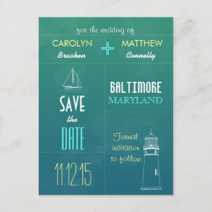 Nautical Lighthouse   Boat Blue Save the Date Card