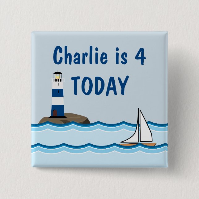 Nautical Lighthouse Boat Custom Kids Birthday Age Button (Front)