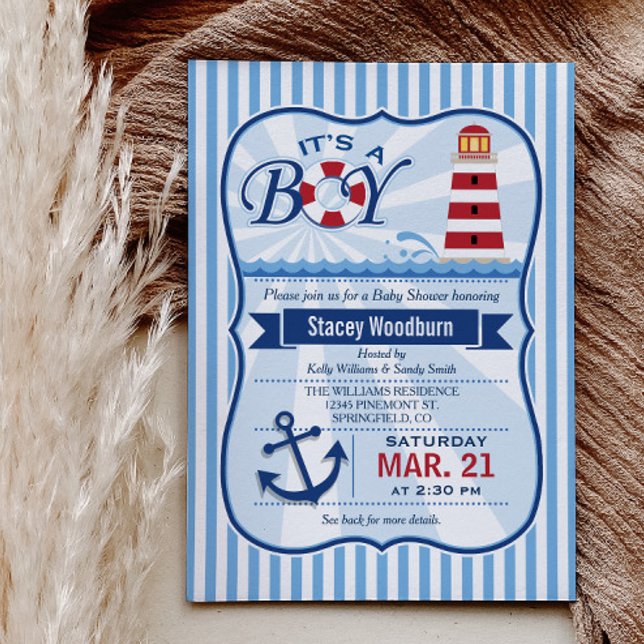 Nautical Lighthouse Boy Baby Shower Invitation (Creator Uploaded)