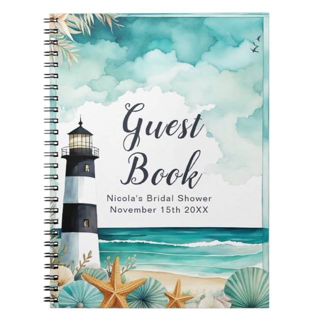 Nautical Lighthouse Bridal Shower Guest Book (Front)