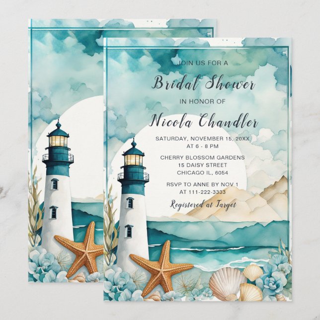 Nautical Lighthouse Bridal Shower Invitation (Front/Back)