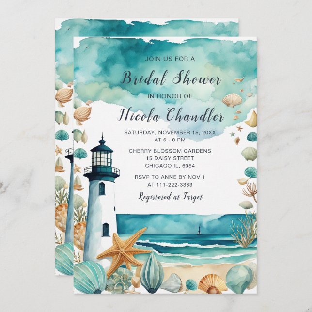 Nautical Lighthouse Bridal Shower Invitation (Front/Back)