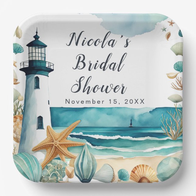 Nautical Lighthouse Bridal Shower Paper Plates (Front)