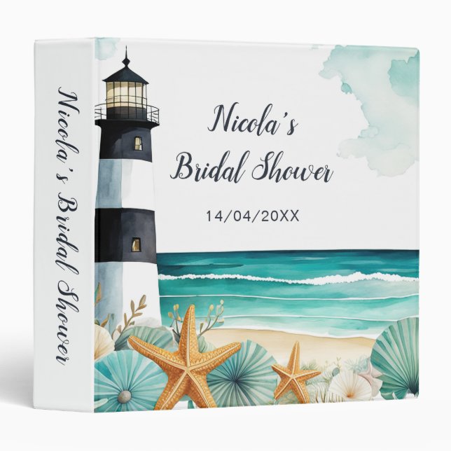Nautical Lighthouse Bridal Shower Photo Album 3 Ring Binder (Front/Spine)