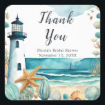 Nautical Lighthouse Bridal Shower Square Sticker<br><div class="desc">Beautiful baby shower sticker with a nautical black and white lighthouse,  starfish and shells. Perfect for a wedding. The words can be changed to suit your own details or requirements</div>