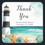 Nautical Lighthouse Bridal Shower Square Sticker<br><div class="desc">Beautiful baby shower sticker with a nautical black and white lighthouse,  starfish and shells. Perfect for a wedding. The words can be changed to suit your own details or requirements</div>