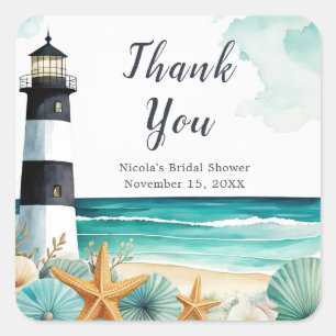 Nautical Lighthouse Bridal Shower Square Sticker