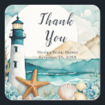 Nautical Lighthouse Bridal Shower Square Sticker<br><div class="desc">Beautiful baby shower sticker with a nautical black and white lighthouse,  starfish and shells. Perfect for a wedding. The words can be changed to suit your own details or requirements</div>