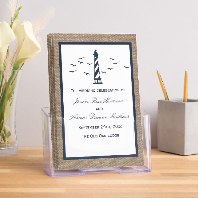 Nautical Lighthouse Burlap Wedding Program Brochure (Insitu)