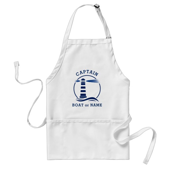 Nautical Lighthouse Captain Boat or Name Navy Blue Adult Apron (Front)