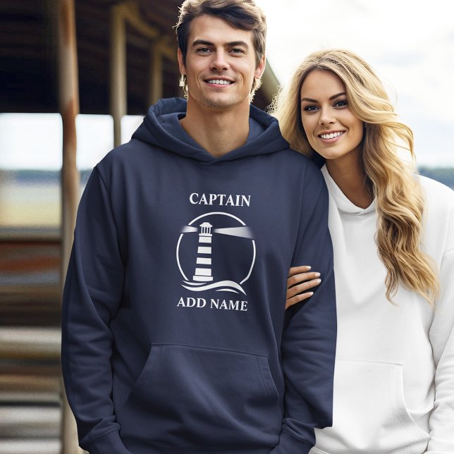 Nautical Lighthouse Captain or Boat Name Navy Blue Hoodie (Creator Uploaded)