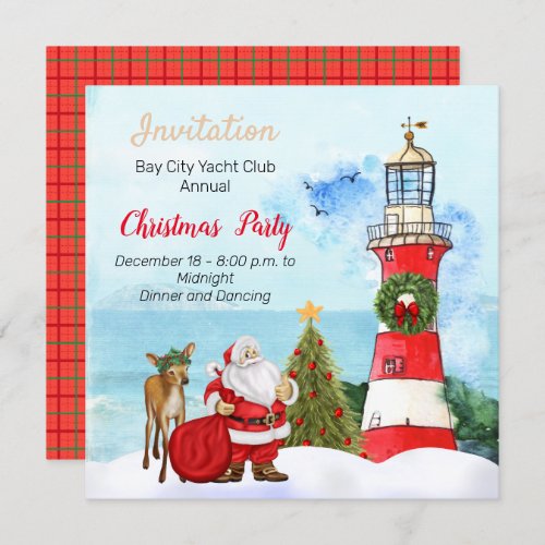 Nautical Lighthouse Christmas Party Invitation