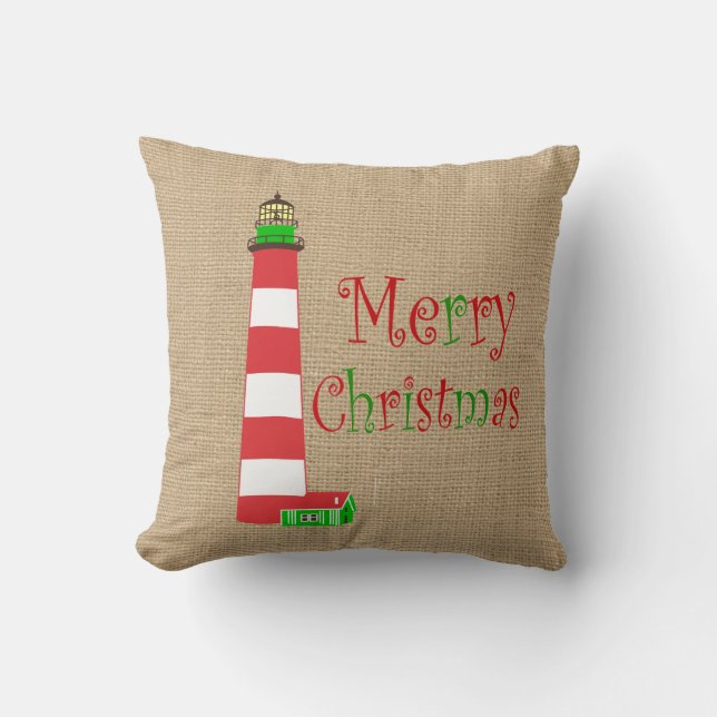Nautical Lighthouse Christmas Pillow (Front)