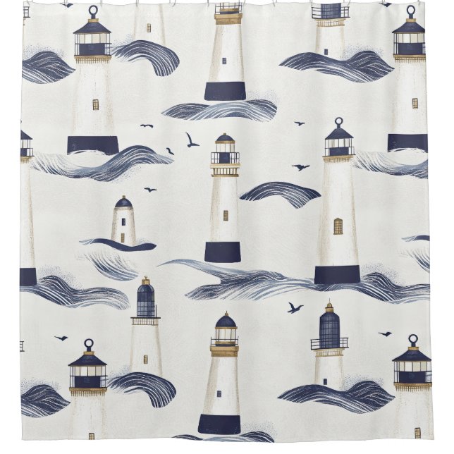 Nautical Lighthouse Coastal Blue Pattern (1) Shower Curtain (Front)