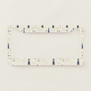Nautical Lighthouse Coastal Blue Pattern (2) License Plate Frame