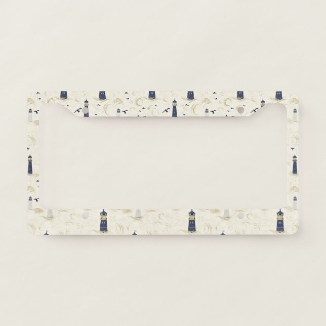 Nautical Lighthouse Coastal Blue Pattern (2) License Plate Frame (Front)