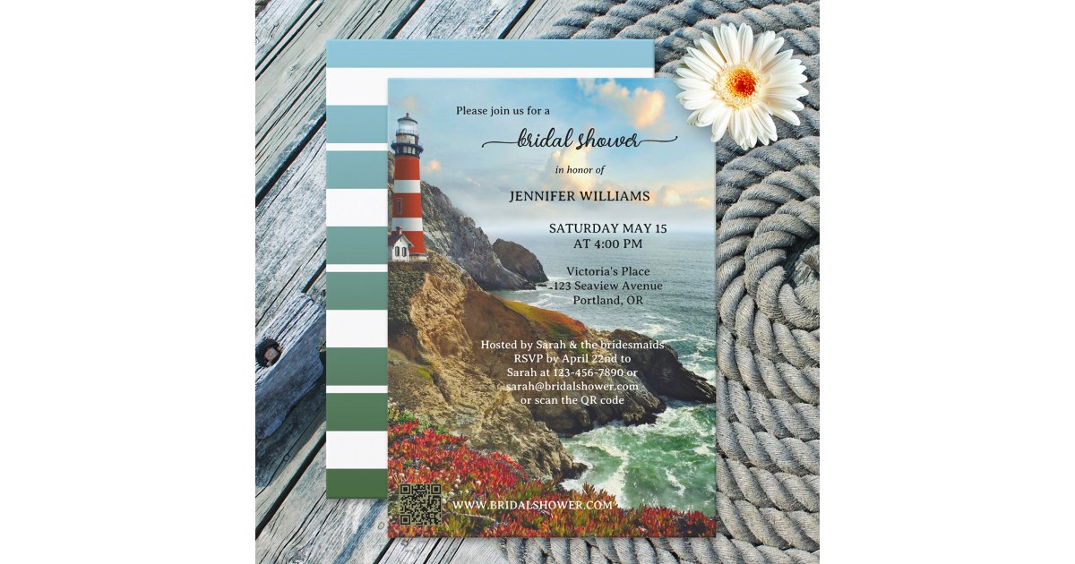 Nautical Lighthouse Coastal Bridal Shower Invitation | Zazzle