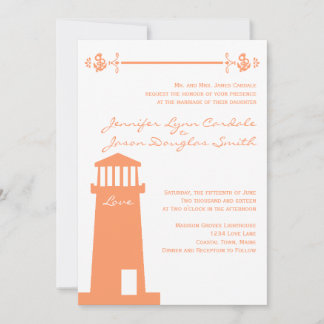 Nautical Lighthouse Coral Wedding Invitations