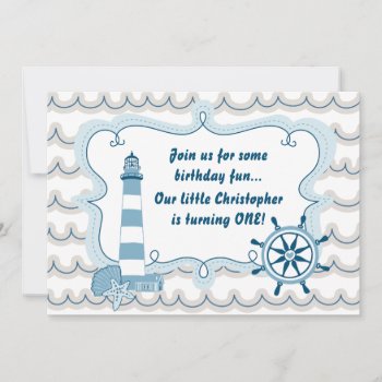 Nautical Lighthouse First Birthday Invite For Boys by TheBeachBum at Zazzle