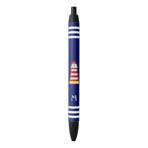 Nautical Lighthouse & Monogram on Blue Background Pen