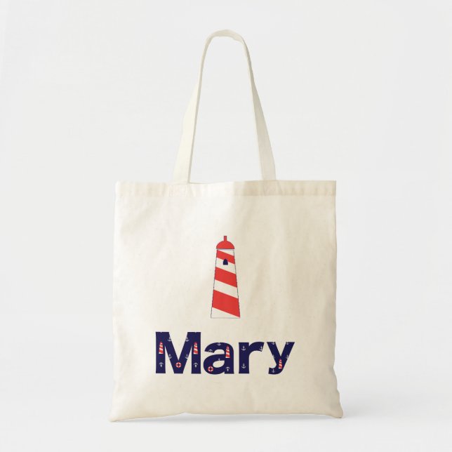 Nautical Lighthouse Monogram Tote Mary Bag (Front)