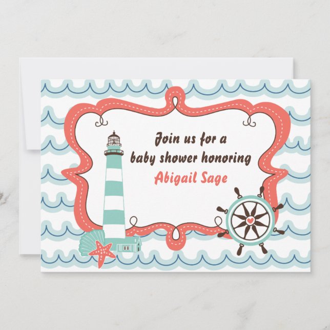 Nautical Lighthouse Neutral Baby Shower Invitation (Front)