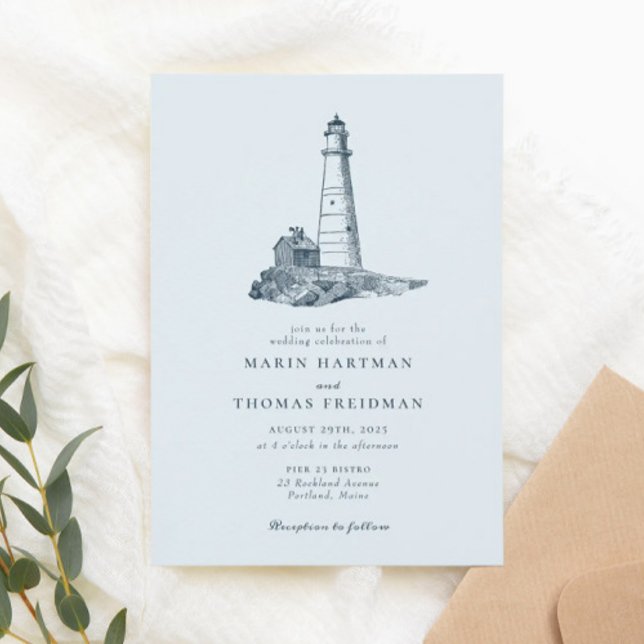 Nautical Lighthouse Ocean Seaside Wedding Invitation (Creator Uploaded)