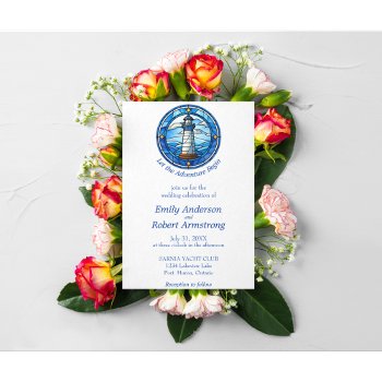 Nautical Lighthouse Ocean Seaside Wedding Invitation by TheShirtBox at Zazzle