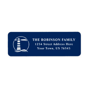 Nautical Lighthouse Ocean Waves Navy Blue Address Label