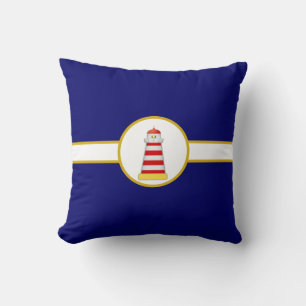 Nautical Lighthouse on Navy Blue & White Throw Pillow