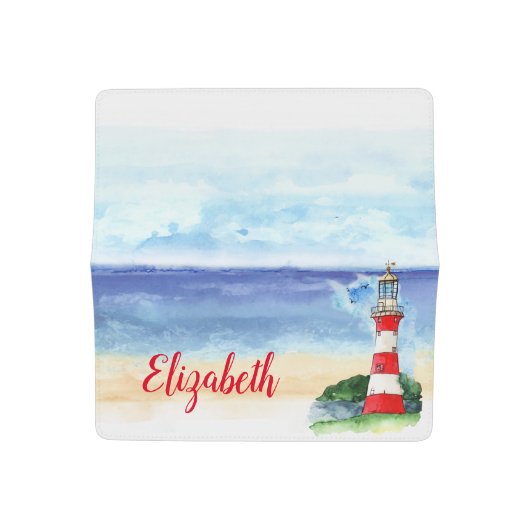 Nautical Lighthouse Personalized Checkbook Cover (Open)
