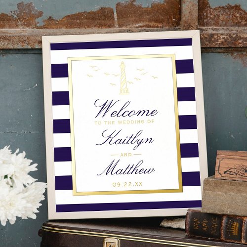 Nautical Lighthouse Real Foil Wedding Welcome Sign