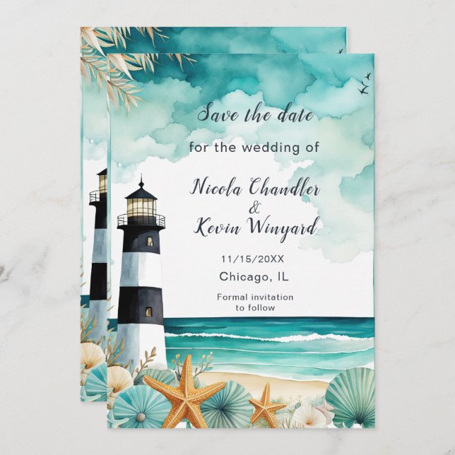 Nautical Lighthouse Reception Save The Date (Front/Back)