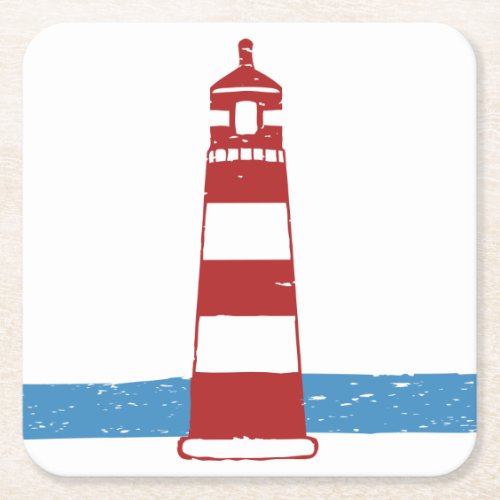 Nautical Lighthouse Red And White Stripes Wedding Square Paper Coaster