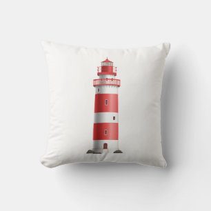 Nautical Lighthouse Red White Beach Ocean Sailor Throw Pillow