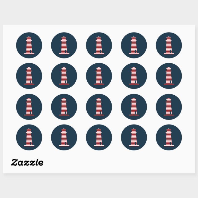 Nautical Lighthouse Red White Blue Coastal Beach Classic Round Sticker (Sheet)