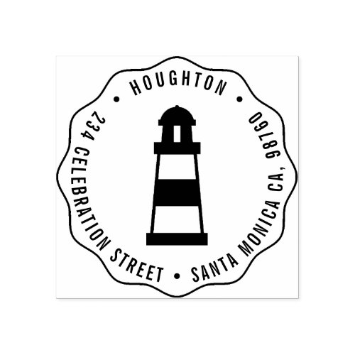 Nautical Lighthouse Round Family Return Address Rubber Stamp