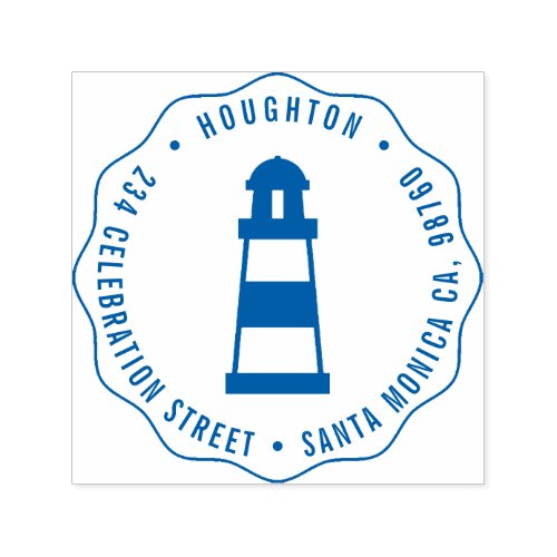 Nautical Lighthouse Round Family Return Address Self_inking Stamp